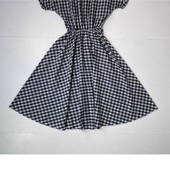 Vintage 80s Gingham Collared Button Up Dress / Sz XS / Western Retro Pin Up - Picture 6 of 8